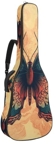 Großer schöner Gitarrenkoffer, wasserdichte Gitarrentasche mit Schwamm-Schutzschicht, Vintage-Schmetterlingsmuster, Mehrfarbig Nr. 08, 42.9x16.9x4.7 in, Gitarrentasche