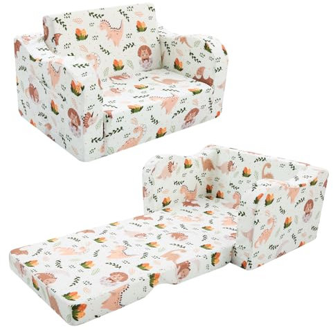 MeMoreCool Kindercouch Kindersofa Ausklappbar, 3-in-1-Kinder Sofa mit Schlaffunktion, Fancy Spielsofa, einen aufregenden Indoor-Spielplatz für das Kinderzimmer (Dinosaurier)