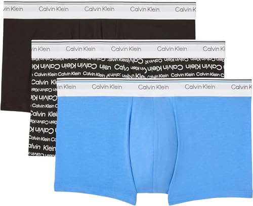 Calvin Klein Calzoncillos bóxer Pack de 3 Hombre Trunks Balance con Logotipo en la Cintura, Multicolor (Black/Wrapped Logo_Black/Regatta), XL