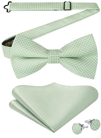 Enlision Pajaritas Verde para Hombre Pajarita Preatada y Pañuelo Liso con Gemelos para el Banquete de Boda