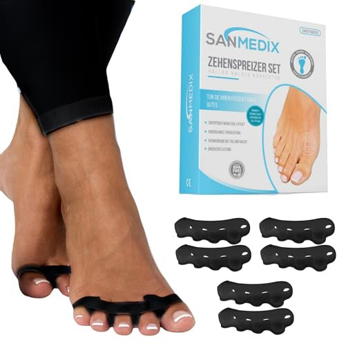 Sanmedix Zehenspreizer für alle Zehen - 3 Paar / 6 Stk. Zehentrenner Silikon, Hallux Valgus, 0% BPA Zehenstrecker für überlappende Zehen, Toe Spacer