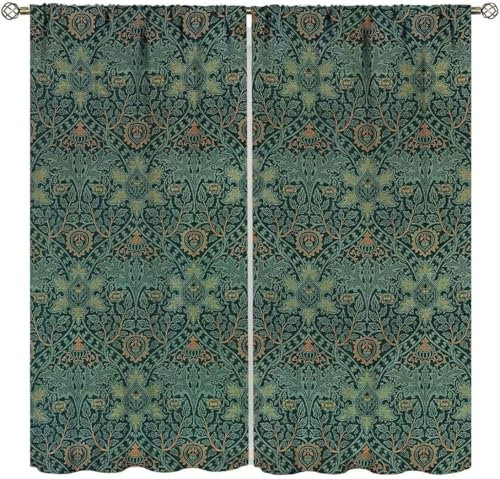Verdunkelungsvorhang Kinderzimmer - Retro-Blumenmuster - 3D Druckmuster Öse Thermisch Isoliert - 150 (B) X 166 (H) cm - 90% Blickdicht Vorhang Für Kinder Jungen Mädchen Spielzimmer 9426351759663