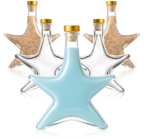 SUPERBUTELKI.PL Bottiglie di vetro albero di Natale 200 ml - 5 pezzi - Bottiglie vuote di vetro con tappo di sughero da riempire per liquori, tinture, sciroppi o regali (Star 200 ml x 5 pieces)