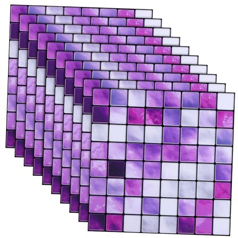 Angoily 10 Stück Selbstklebende Fliesenaufkleber Lila Mosaik Design aus Pvc und Praktische Wandfliesen für Badezimmer und Wohnräume