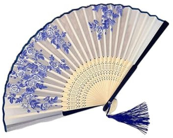 NTIYOU Folding Fan Flowers Vintage Style Silk Cloth Hand Folding Fan for Women Folding Hand Held Fan Party Wedding Dancing Home Decoration Hand fans(Blanc)