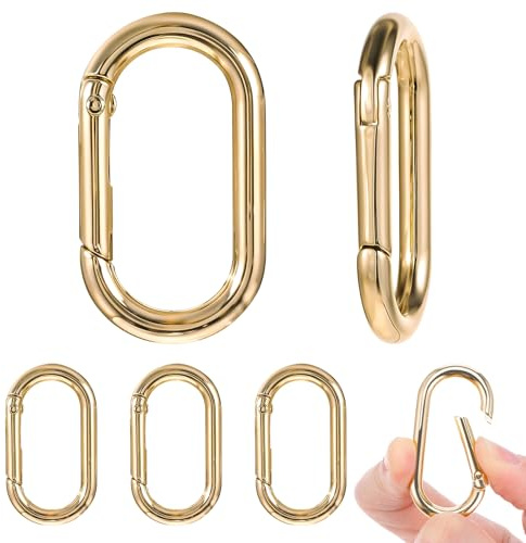 JJUNW 6 Stück Oval Spring Karabinerhaken Groß Karabiner Schlüsselanhänger | Zinklegierung 4cm Carabiner Oval Karabiner für Schlüsselanhänger Tasche Schmuck DIY Handwerk(Gold)