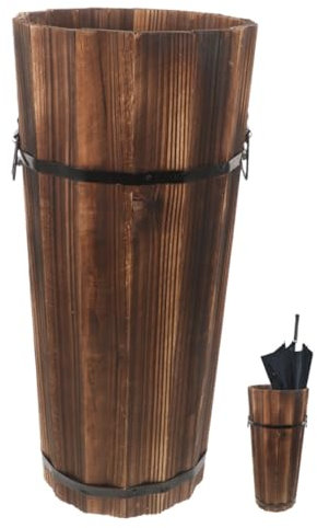 Zerodeko Wooden Umbrella Stand Indoor Storage Multipurpose Holder for Canes Rain Gear and Fans Large Capacity Space-Saving Entryway Bucket