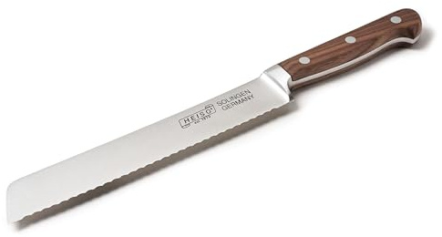 HEISO Brotmesser mit 21cm Klingenlänge, Geschmiedete Brotsäge mit Griff auf Walnussholz, Made in Solingen - Germany