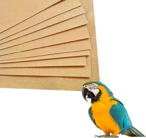 Lot de 40 feuilles de papier de gravier pour cage à oiseaux, 43 x 28 cm, papier abrasif facile à nettoyer, papier de verre calcium avec sable de mer pour oiseaux, perroquets, conures, calopsittes et