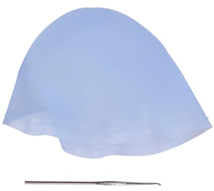 PACKOVE Cuffia per Capelli Azzurra in Silicone con Uncinetto Metallico Arrotondato, Comoda e Professionale per Schiariture e Colorazioni Precise in Salone