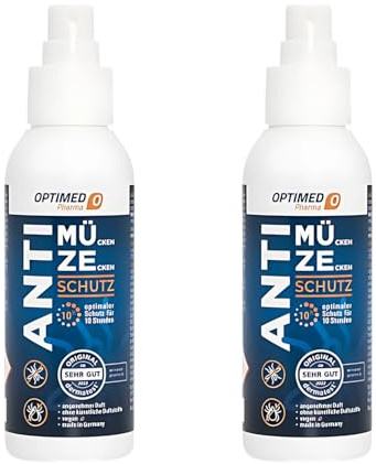 OPTIMED ANTI MÜZE Mücken- & Zeckenspray 2×100ml, Icaridin (Picaridin) | DEET-frei, 10h Schutz vor Mücken, Zecken & Moskitos – für Kinder ab 2 & die Familie – vegan, Made in Germany