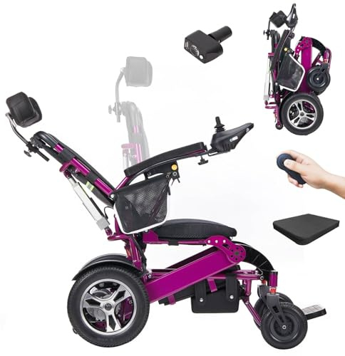 Electric Adjustable backrest Reclining Adult Wheelchair, 28Kg Portable Travel Chair, 24Ah Lithium Battery, 30Km Long Range, 700W Powerful Motor, with Remote Control Function (Violet)