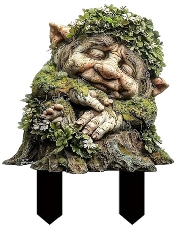 Generisch Garten-Dekostecker Waldgeist,mit Buch, 23 x 30 cm Kantenhocker Garten Wetterfest Gartenfigur Wetterfest Trolls 3 für Blumentopf AußEndekoration Gartendekoration (Heldin)