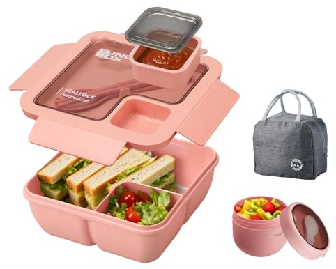 Nymblis Bento Lunch Box, Leakproof Bento Box Set (1100ml+600ml), Pink