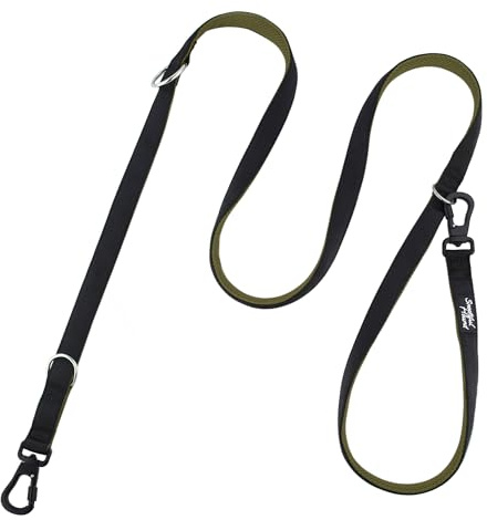 Snootiful Hound Secure Double Ended Dog Lead With Locking Clip Carabiners - Ideal Training Lead - Comfort Mesh Padding - Double Clip Leash - 220cm x 2.5cm (Green)