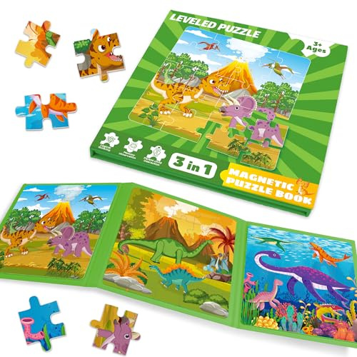 Magnetpuzzle ab 3 Jahren – Dinosaurier Magnetspiel-Reisespielzeug Magnetspiel-Reisespielzeug