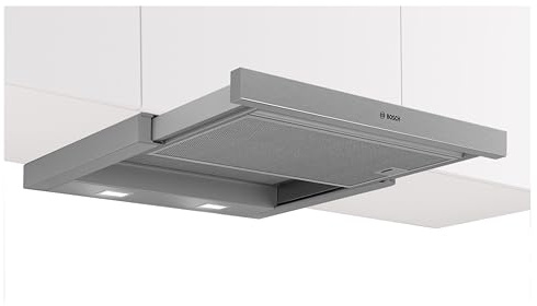 Bosch DFL064W54 Serie 2 Flachschirmhaube, 60 cm, Made in Germany, 3 Leistungsstufen, LED-Beleuchtung, Umluft- und Abluftbetrieb, spülmaschinenfeste Metallfettfilter, silber-metallic