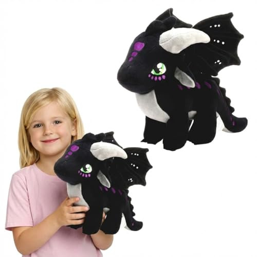 NTSPFU Wings of Fire Dragon Plush Toy - Fire Winged Dragon Plush Pillow - Rainwing Dragon Stuffed Animals - Cute Dragon Doll - Suitable Gifts for Children (Black)