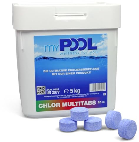 myPOOL Chlor MultiTabs Mini 20g - 4in1 Poolpflege für Minipools ab 2000 l - Dauerchlorung mit Algenverhütung Trübungsbeseitigung pH-Stabilisator - Optimal für Quick-Up oder kleine Pools (5 Kg)