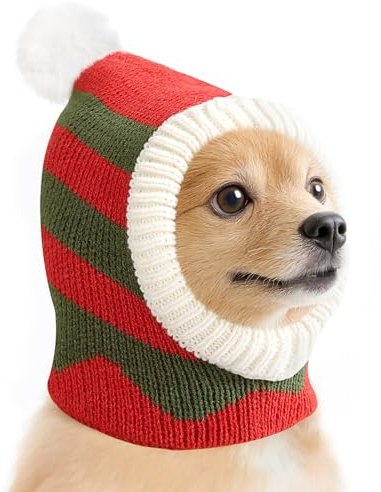 Pawaboo Hundehaube Wintermütze, Haustier Weihnachtsmütze, Hund Weihnachts Wintermütze,Weihnachtsdeko-Mütze Hüte für Haustiere, Ohrenschützer Warme Kappe für Kleine Hunde, S, Rot+Grün