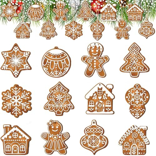 Gleemix 12 Stück Holz Weihnachtsbaumschmuck Set, 12 Designs Weihnachtsanhänger, Christbaumschmuck Holz mit Hanfseil, Weihnachtsbaum Schmukdeko, für Christbaumanhänger