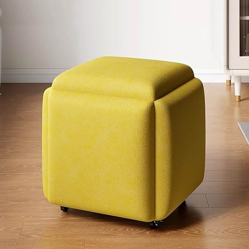 QYMYOZ 5-i-1 stapelbar sittkub med svängbara hjul och flyttbar boskapsottoman omanstol för vardagsrum och sovrum 45 x 45 cm fyrkantig ottomansk pall