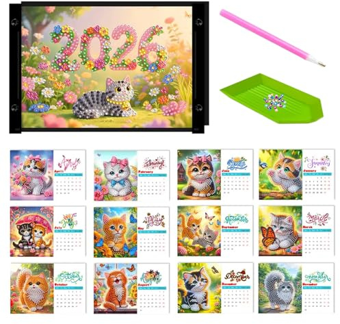 Kertaym Diamond Painting Kalender 2026, Weihnachten Kalender Mit 8 Thema, Diamond Art Painting Tischkalender, weihnachtskalender und Zubehör, Kreatives Geschenk Für Weihnachtsdekoration (G)