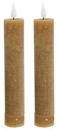 ukiyo Juego de 2 velas led rústicas de cera auténtica, altura: 20,5 cm, diámetro: 3,5 cm, con mando a distancia, funciona con pilas, decoración navideña, calendario de Adviento (pardo)