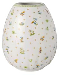 Villeroy & Boch – Easter Delight Vase, Porcelaine Premium, Forme d’œuf Ovale, Motifs de Pâques rétro, détails dorés, Vase printanier décoratif pour Les Fleurs et Les compositions Florales