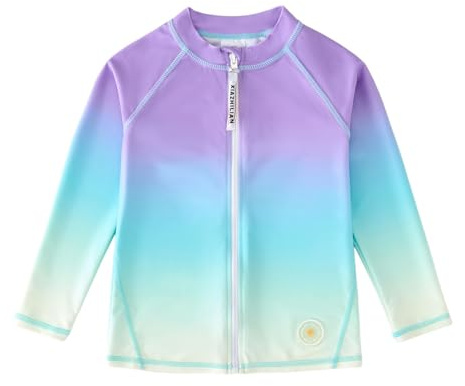 Hotfiary Boys Girls Full Zip Rash Guard for 3-12 Years, Kids UPF 50+ Sun Protection Long Sleeve Gradient Color Swim Top, Quick Dry & Anti Chafe Water Sports Shirt for Beach Surf Pool Fishing