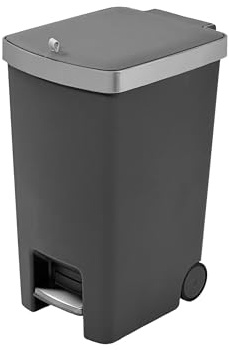 Addis MODE 35 Litre Soft Close Pedal Kitchen Bin with Easy Move Wheels – Modern Space Saving Slim Waste Bin Design with stay open Lid, Black