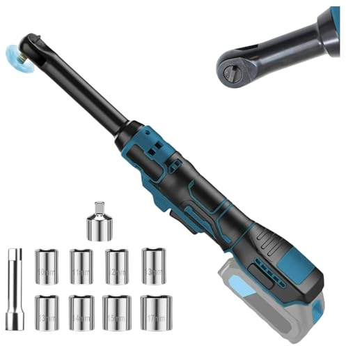 3/8 Cordless Ratchet Wrench for Makita 18V Battery 80-100N.m 320 RPM | Extended Electric Ratchet Wrench,16cm Ext. Head, Electric Wrench with 8 Sockets & 3/8 to 1/4 Adapter LED Light(No Battery)