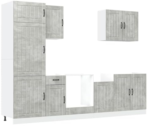 WRJENFSC Lucca - Juego de muebles de cocina (7 piezas, madera de fácil cuidado, con mucho espacio de almacenamiento), color gris hormigón