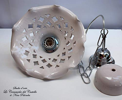 Lampadario Traforato diametro 25 centimetri + Coppetta da applicare a soffitto Linea Bianco Ceramica Le Ceramiche del Castello Pezzo Unico Handmade Made in Italy