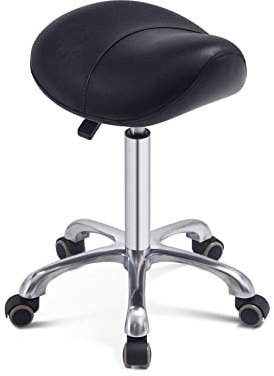 Grace&Grace Sattelhocker Sattelstuhl Sattel Rollhocker Drehhocker mit Rollen Höhenverstellbar Arbeitshocker Küchenhocker Praxishocker (ohne Rückenlehne, Schwarz)