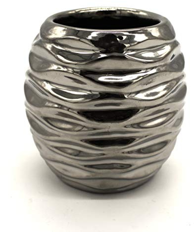 DARO DEKO Keramik Pflanzgefäß Silber 9cm hoch - 3 Stück