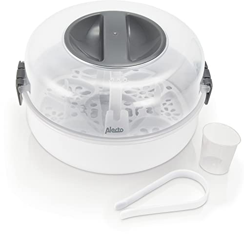Alecto BW-04 mikrovågssterilisator för upp till 4 babyflaskor på 150 ml, mjölkpumpar, krukor, koppar och bestick levereras inklusive flasktång
