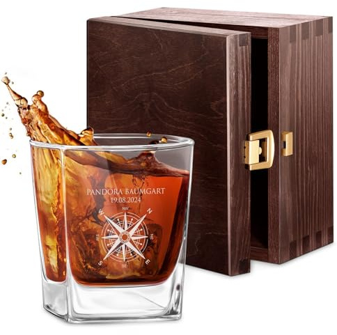 Maverton Whisky Glas - 250 ml - Whiskyglas mit Gravur - mit Namen und Datum - personalisierte Geschenke für Frauen - Geburtstagsgeschenk für Frauen - für Cognac - Bourbon - Whisky Geschenk