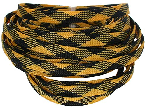 Othmro 1 funda de gestión de cables, organizador de cables trenzado, negro y amarillo, organizador de cables de 10 m, protector de cables para cable USB de TV/PC, 10 mm de ancho