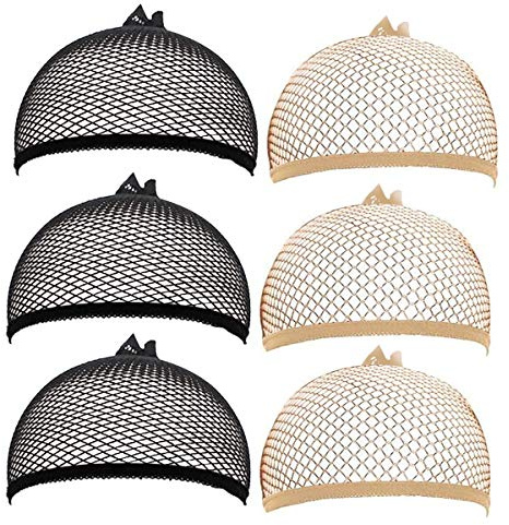 Jinlaili Perückennetz, Perückenkappen Haarnetz, Offenes Ende Perücke Elastische Netz, Atmungsaktive Perückenkappe für Unisex, Mesh Perücke Kappe für Alltagsperücken Fasching, 3 Hautfarbe + 3 Schwarz