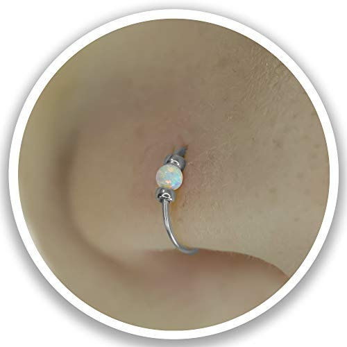 2 mm White Opal piercing Nose Hoop - Opal nose ring - Thin Sterling Silver White Opal Nose Ring Hoop - 24 gauge very Thin Nose Hoop Tiny Piercings Nose Rings hoop