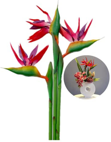 3 Pcs Large Bird of Paradise 29 Permanent Plants, Strelitzia Imitating Tropical Plants, Soft Rubber PU, Artificial Flowers for Home Office, Stem 0.3 (Red)