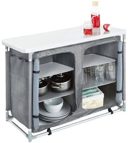 The Fellie Camping Kitchen Folding Camp cupboards Outdoor Kitchen Tables and Storage Units for Picnic and BBQ (100x49.5x79.5cm-Grey)