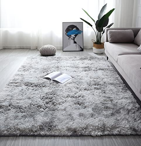 Linyingdian Alfombra Grande salón Shaggy Antideslizante súper Suave Pelo Largo Alfombra esponjosa Adecuada para Decorar Salas de Estar y dormitorios Alfombra (Gris Claro, 120 x 160 cm)