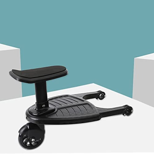 Buggy Board with Seat, SOZA Stroller Auxiliary Pedal Portable Kiddy Boards Standing Board, Second Children Sitting Seat Accessory, for 3-7 Years Old Under 25KG (Black), 13.65“x10.14“