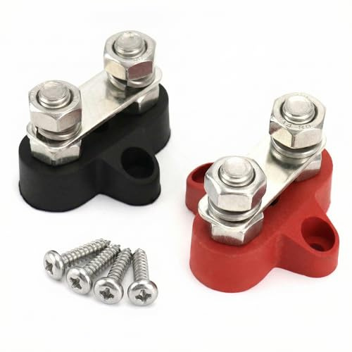 QWORK® 2 Pack Battery Junction Blocks 12V - 48V DC M8 5/16 Positive Negative Dual Stud battery Terminal Blocks Connectors for Boat RV Trucks Cars