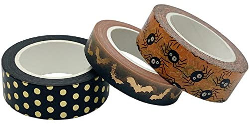 aufodara 3Pcs 15MM x 10M Washi Tape Set Halloween Autocollant Papier Bande adhésif Ruban de masquage décoratif pour l'artisanat Scrapbooking Fournitures DIY Emballage Cadeau (Couleurs B)