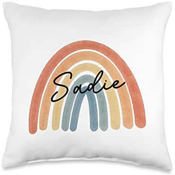 New Born Baby Sadie Personalized Gift Rainbow Nursery Throw Pillow