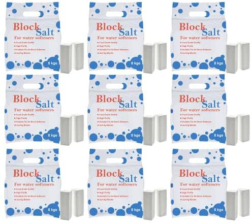 HSD 9 pack Block Salt for Water Softeners, Original Pure Grade A Food Quality Salt - Softening Salt Blocks Best For Laundry Kitchen Dish Washing Industrial & Hotel Use Food Grade Salt Block 9 Pack