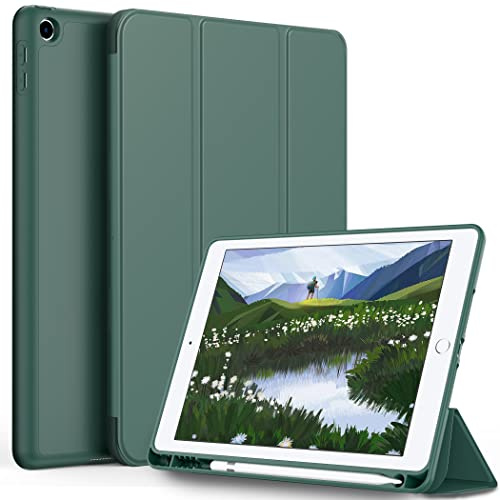 EasyAcc Hülle Kompatibel mit iPad 6 Generation 2018/ 5 Generation 2017 9,7 Zoll, Stifthalter, Auto Schlafen/Wachen, Weiche TPU Rückseitige Abdeckung - Nachtgrün